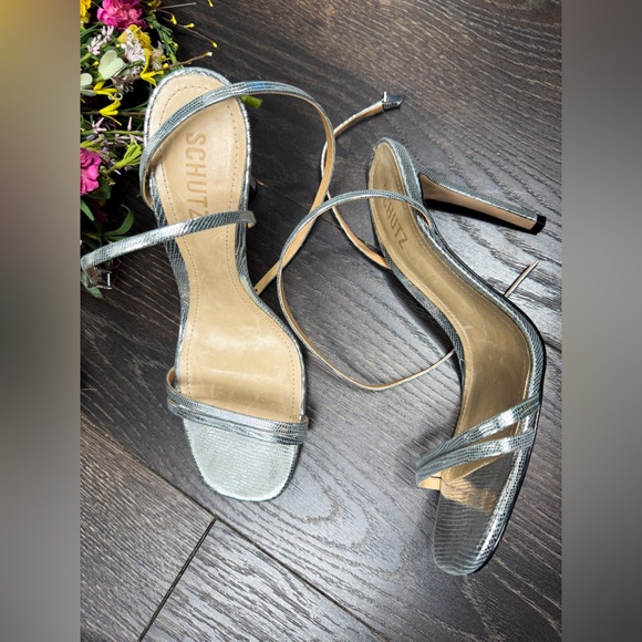 Schutz Altina Strappy Metallic Leather Sandals stiletto heel ankle strap - Picture 2 of 5